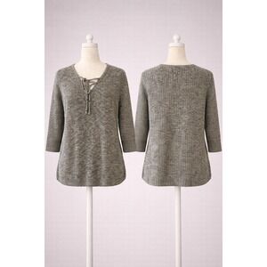 Natural Reflections Womens XL Lace Up V Neck Sweater Camo Green Tunic